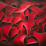 A painting of red ribbons.