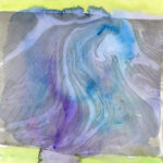 A watercolor painting of a blue and purple wave.