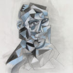 A drawing of a man with geometric shapes.