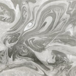 A black and white painting with swirls and swirls.