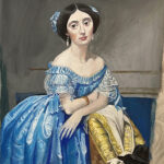 A painting of a woman in a blue dress.