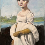 A painting of a woman in a white dress.