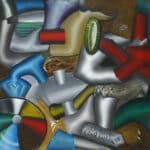 A painting of various objects in various colors.