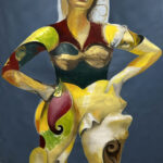 A painting of a woman with a yellow body.