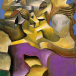 A painting of a woman in purple and yellow.