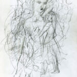 A drawing of a woman holding a baby.