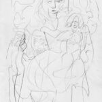 A drawing of a woman holding a baby.