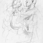 A drawing of a man and a woman hugging.