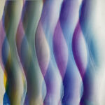 A painting of a purple, blue, and green wavy line.