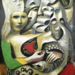 Abstract painting of faces and figures.