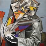 Abstract geometric painting with vivid colors.